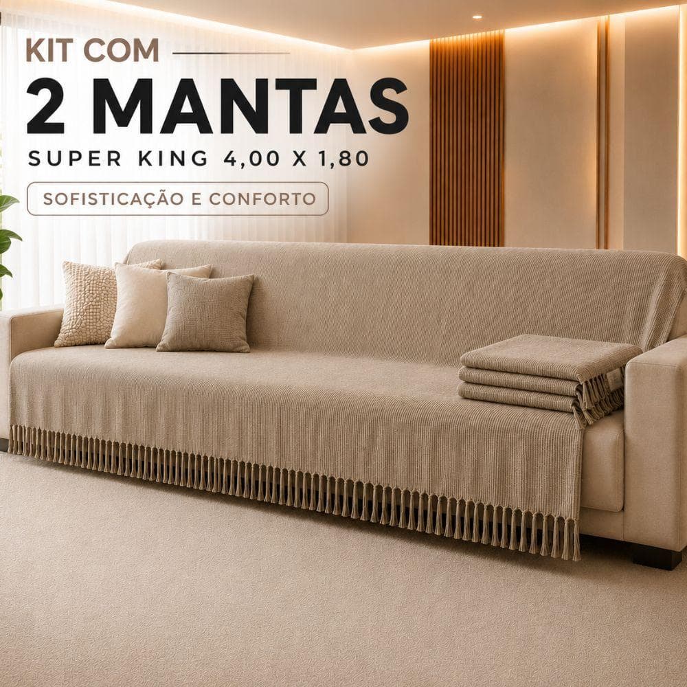 Kit 2 Mantas Super King Gigante 4 Metros x 1,80 Para Sofá Capa Protetora Luxuosa Cobertor Grande