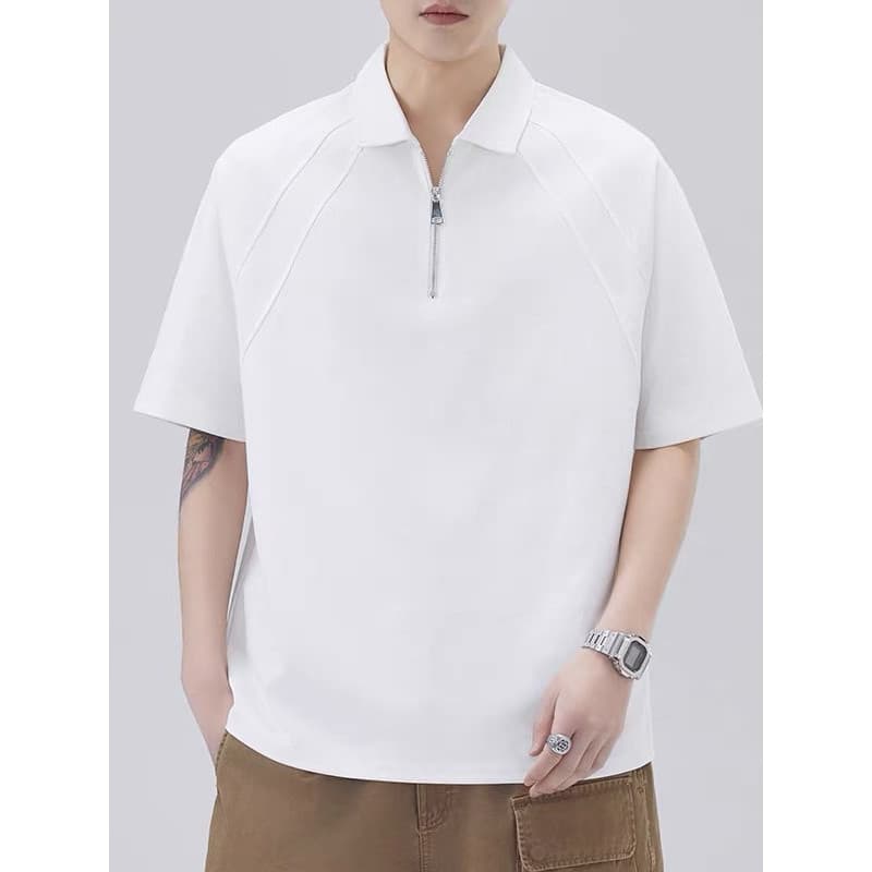 Camisa polo de manga curta masculina solta meia manga verão 2025 novo estilo camisa com zíper gola t camisa solta High-E