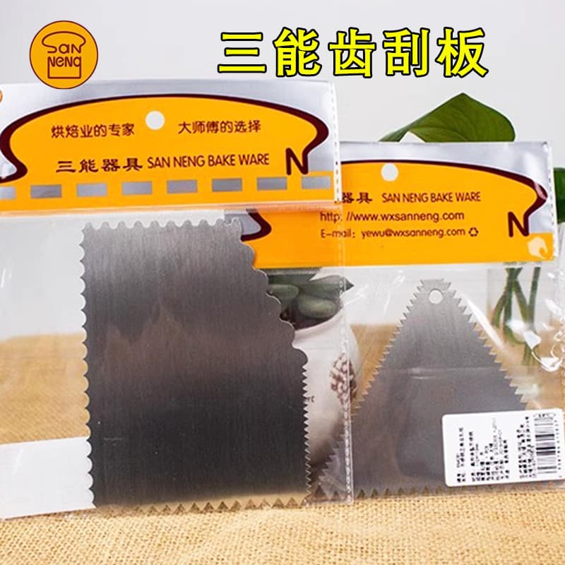 Sanneng raspador de plástico raspador de aço inoxidável macio triângulo duro serrilhado bolo creme cortador ferramenta