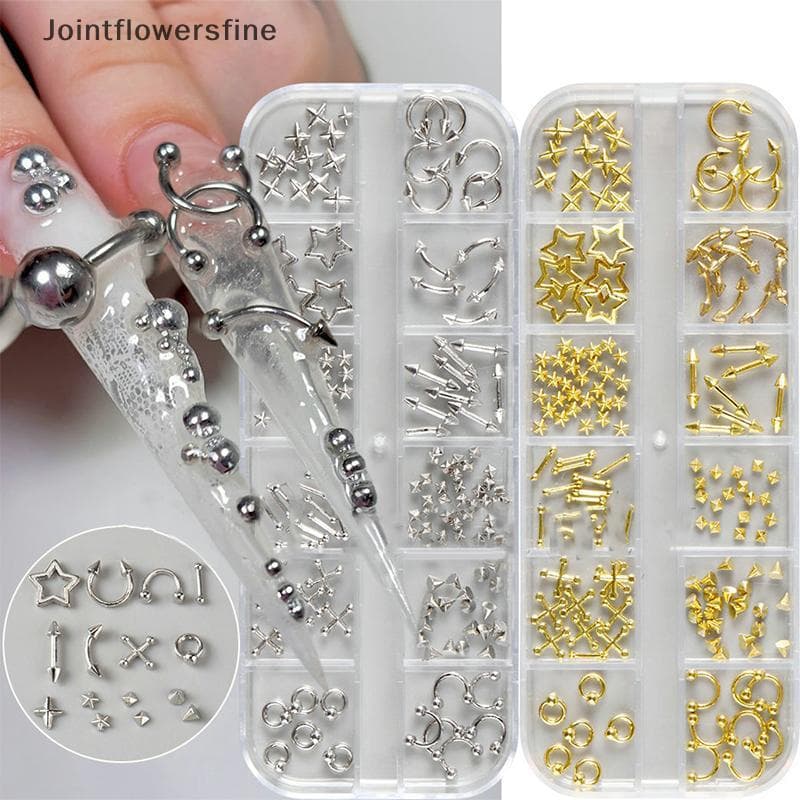 JTFF 12 Grades Gótico Punk Retro Metal Prego Jóias 3D Ouro Prata Strass Acessórios DIY Glamour Decoração De Unhas FI