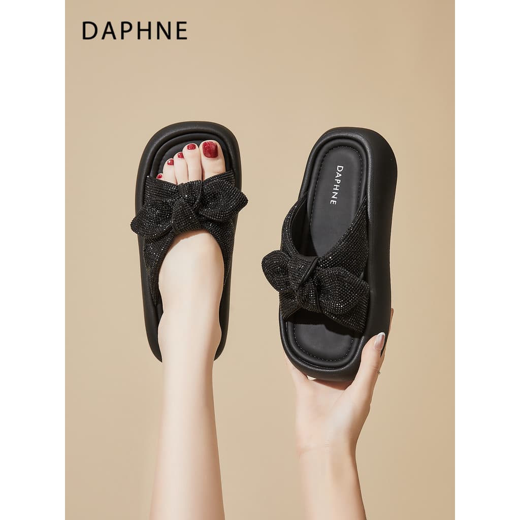 Daphne chinelos de sola grossa com laço feminino, roupa externa verão 2026 novo estilo na moda All-Match Slip-On Casual