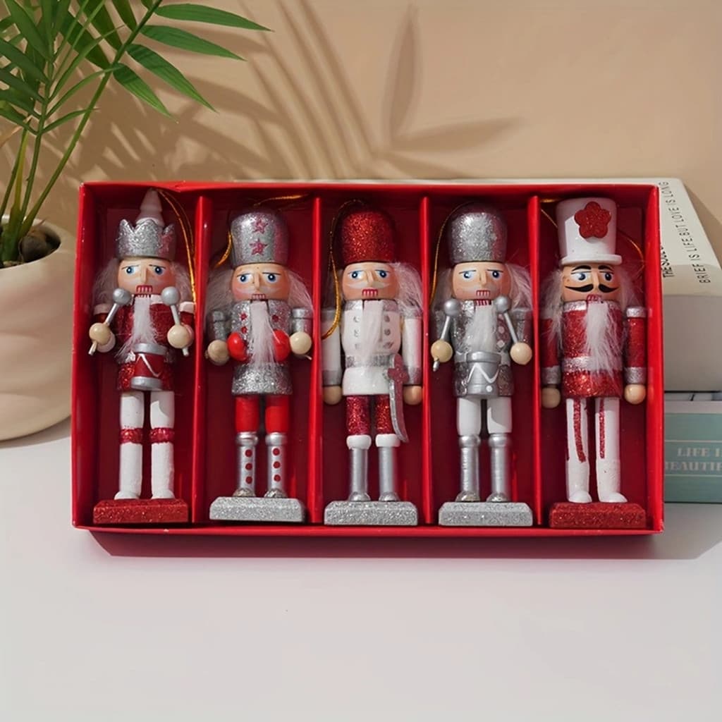 [Decoração de Mesa de Natal] Conjunto de 5 peças de quebra-nozes de madeira de 13cm para decoração festiva de mesa em ca
