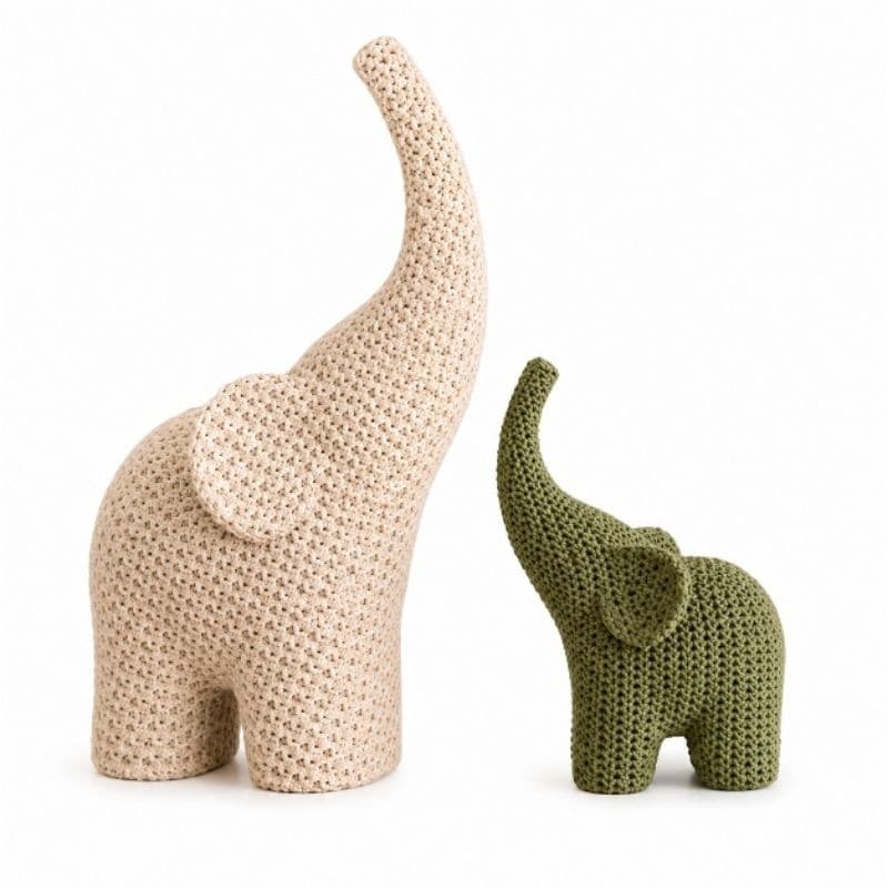 Kit 2 Elefantes Decorativos 3D com Textura de Crochê Enfeite para Sala, Quarto, Nicho e Escritório