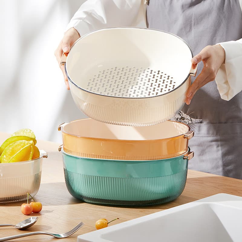 Cesta De Drenagem De Camada Dupla De Luxo Leve Vegetais Cozinha Frutas Para Lavagem