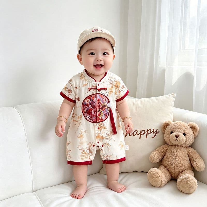 Roupas de bebê roupas de bebê novo estilo chinês bebê menino roupas de verão de uma peça roupas de bebê verão mês inteir
