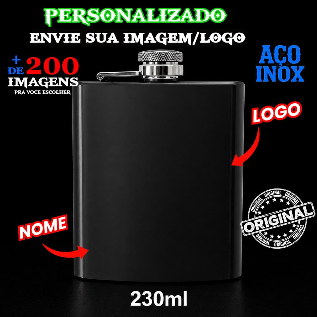Cantil 230ml Personalizado Aço Inox Whiskeira De Bolso Gravação a Laser Presente Namorados