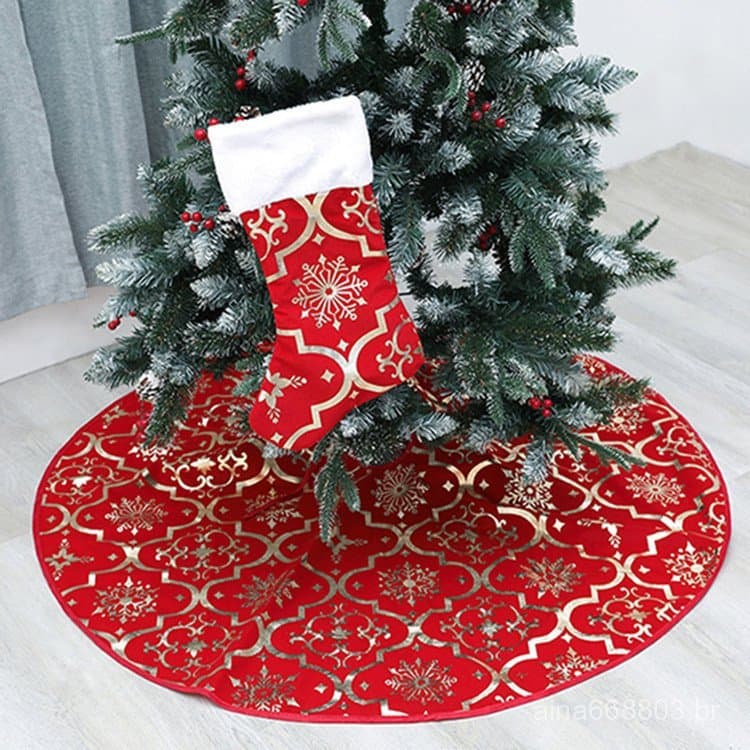 Saia para Árvore de Natal de Nylon Dourado de 90cm, Decoração para Árvore de Natal, Avental para Base de Árvore, Meia de