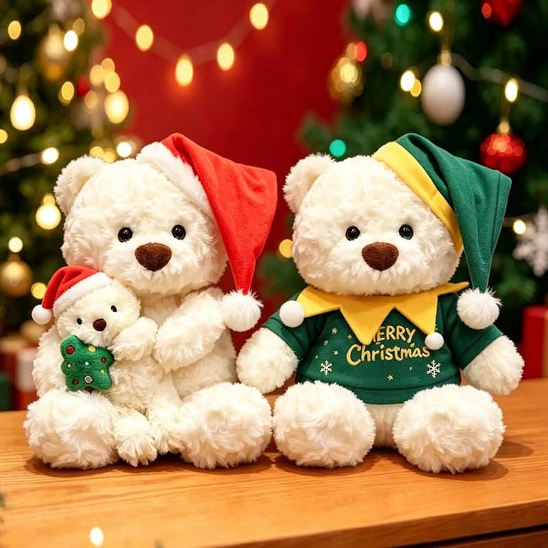 Urso de Pelúcia de Natal, Boneco de Pelúcia, Fantasia de Elfo do Papai Noel, Urso Branco de Pelúcia, Decoração para Fest