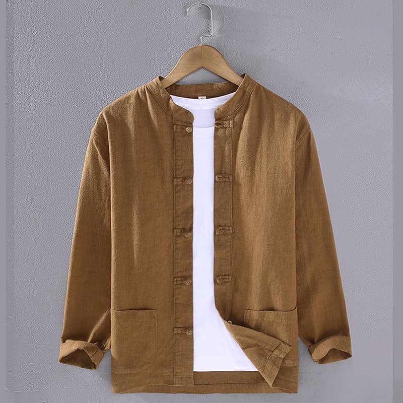 Camisa masculina de manga comprida Tang terno Casual estilo chinês camisa de linho de algodão masculina primavera outono
