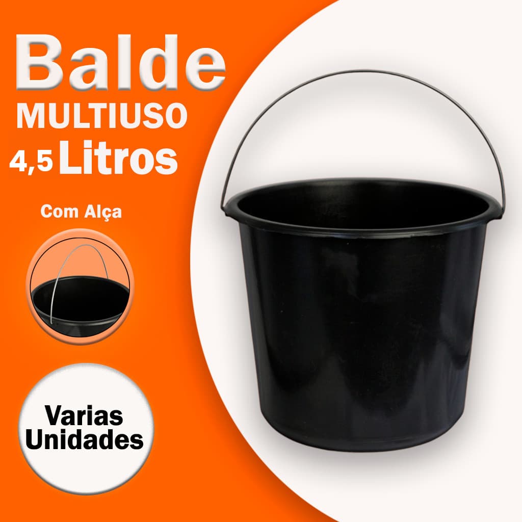 Balde de Plastico Multiuso 4,5 Litros Preto com Alça