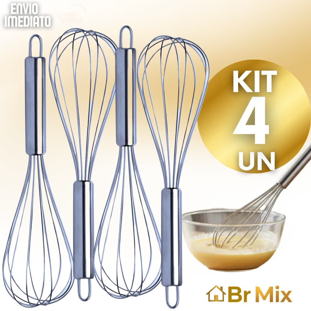 Conjunto Batedor de Ovo Fouet Profissional Massas Cabo Reforçado e Normal 30cm Utensílios