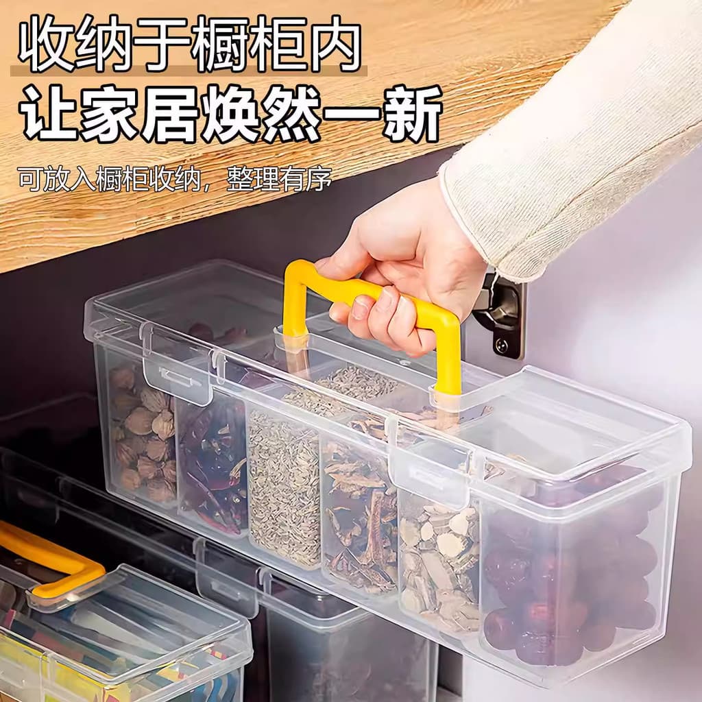 Caixa de armazenamento de especiarias portátil com tampa cozinha grau alimentício grande Material tempero caixa comparti
