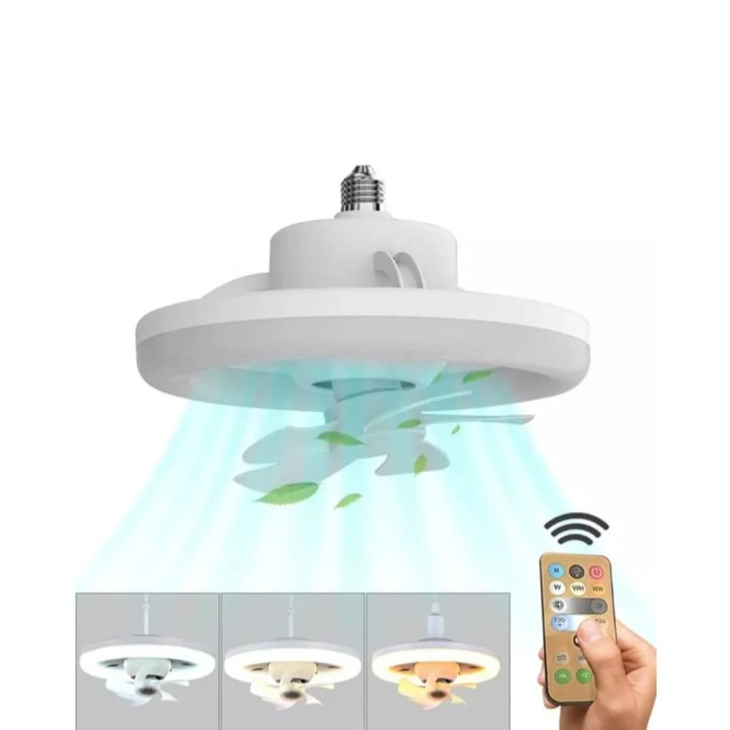 Luz Led Ventilador De Teto 48w Oscilante De 360° 3 Cor Branca Com Controle Remote