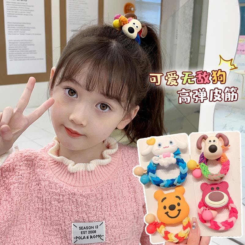 2024 novo estilo Sanrio elástico crianças torção anel de cabelo menina dos desenhos animados bonito morango urso Silicon
