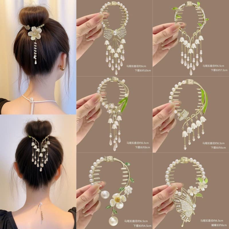 Estilo antigo lírio do vale borla grampo de cabelo bola cabeça fixa garra clipe feminino-nível sentir grampo de cabelo e