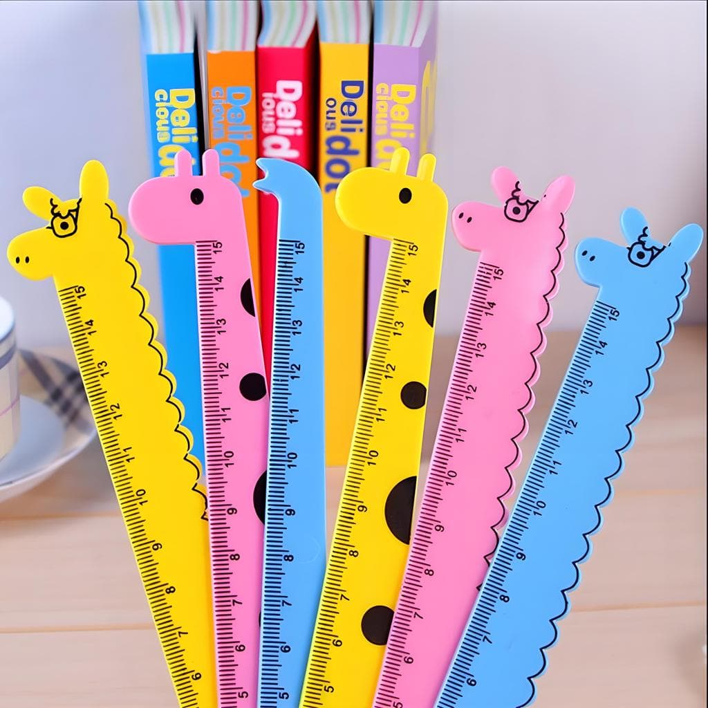 Régua de girafa de desenho animado, régua em forma de Animal fofo, 15mm, régua de plástico para estudantes, desenho, med