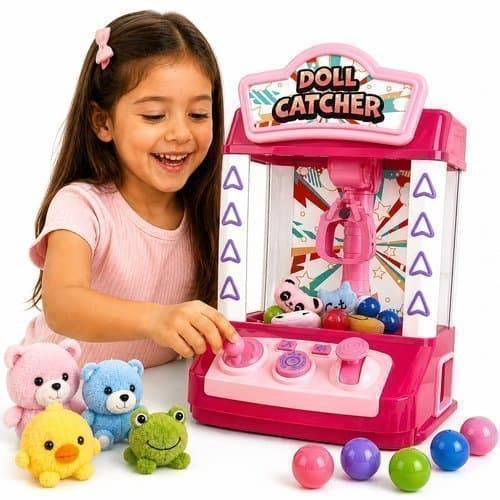 Maquina Pega Brinquedos Infantil Rosa Com Luz Musica Som Dominio Brinquedos Divertido