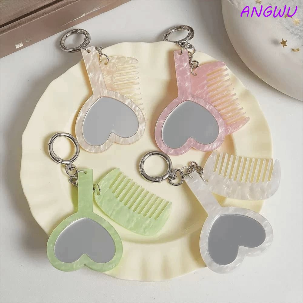 Chaveiro De Preparação ANGWU , Conjunto Compacto De Material De Acetato De Espelho Em Formato De Coração , Mini Pente De