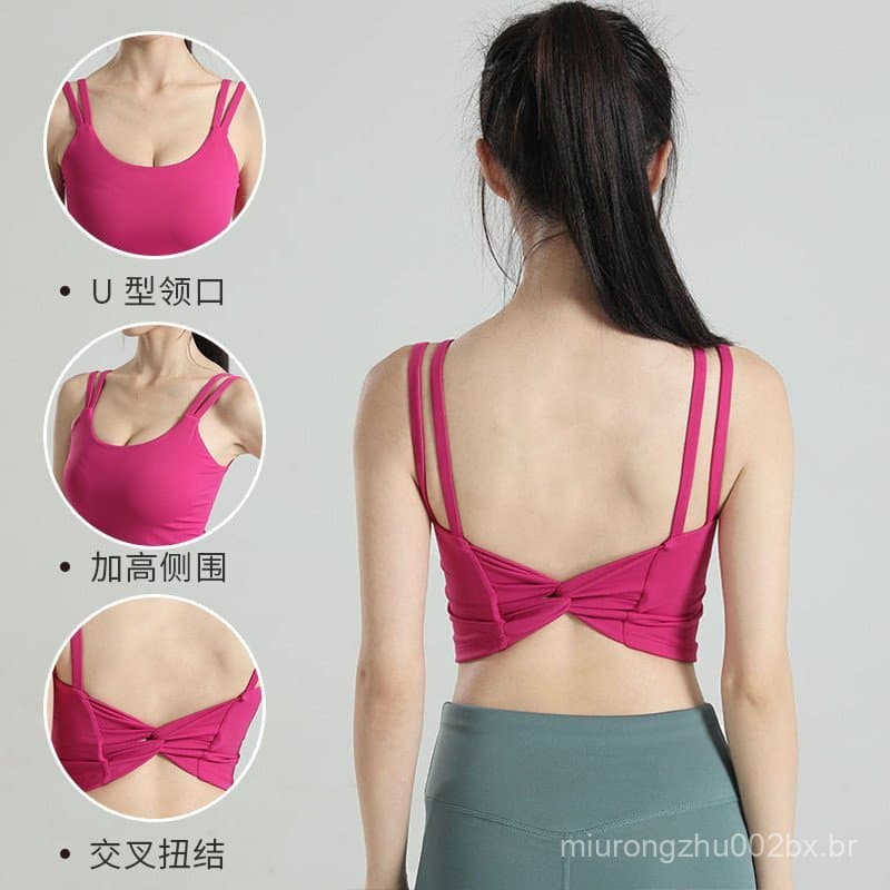 Novo top esportivo com almofadas fixas, top de yoga e corrida à prova de choque de alta intensidade, top fitness de seca