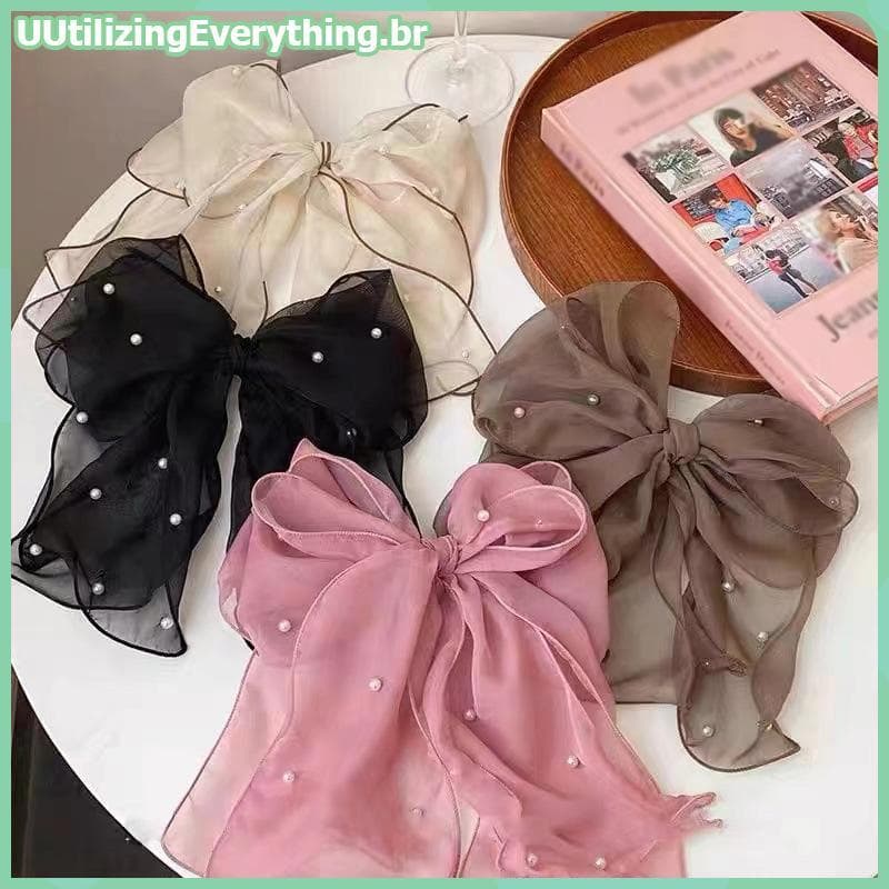 Grampos De Cabelo Com Laço De Pérola Da Moda UUTIL Para Mulheres – Presilhas Elegantes De Rabo De Cavalo De Chiffon