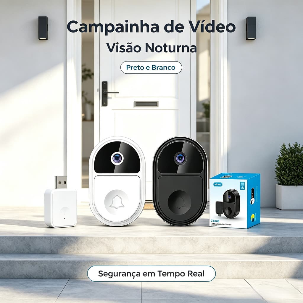 Campainha de Vídeo Sem Fio Inteligente com Visão Noturna e Wi-Fi 2.4GHz Até 32GB 4K×1080P×640P Segurança Residencial
