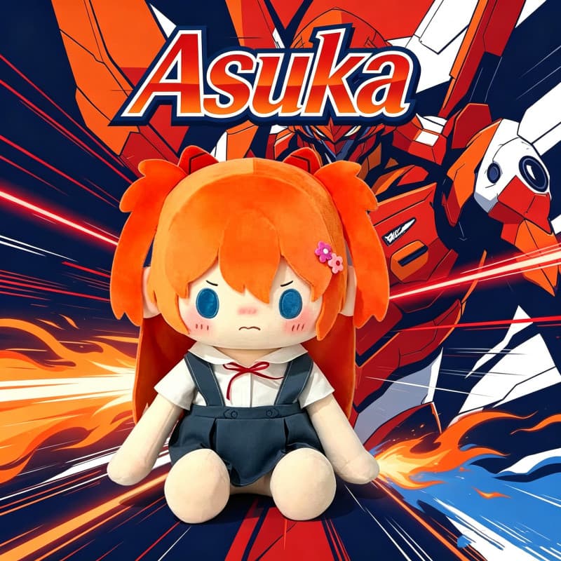 Boneca de Algodão Asuka Langley Soryu Sentada de 40cm, Brinquedo de Pelúcia Neon Genesis Evangelion, Boneca Nua / Vestid