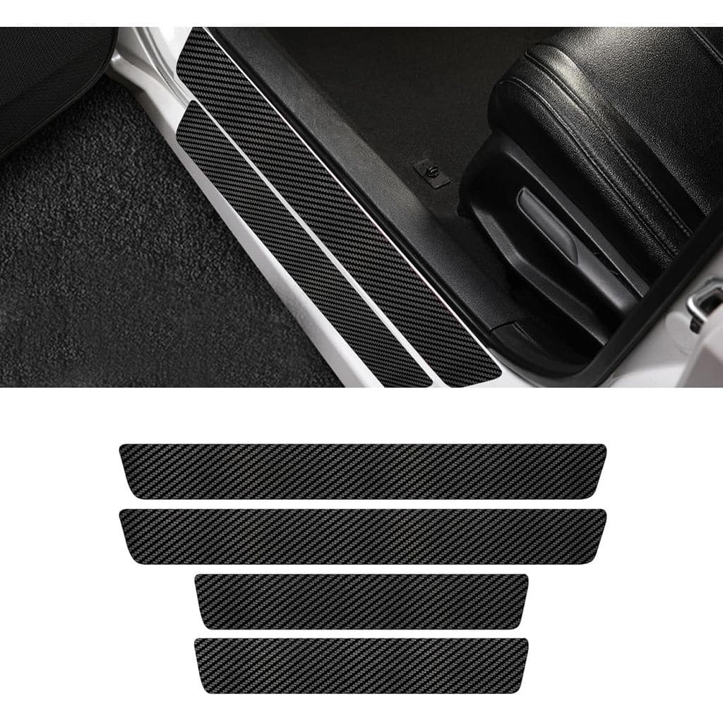 4 Pcs Protetor De Soleira De Porta De Carro , Proteção De Limiar De Fibra De Carbono Preta Borda Decorar Adesivo Antiarr
