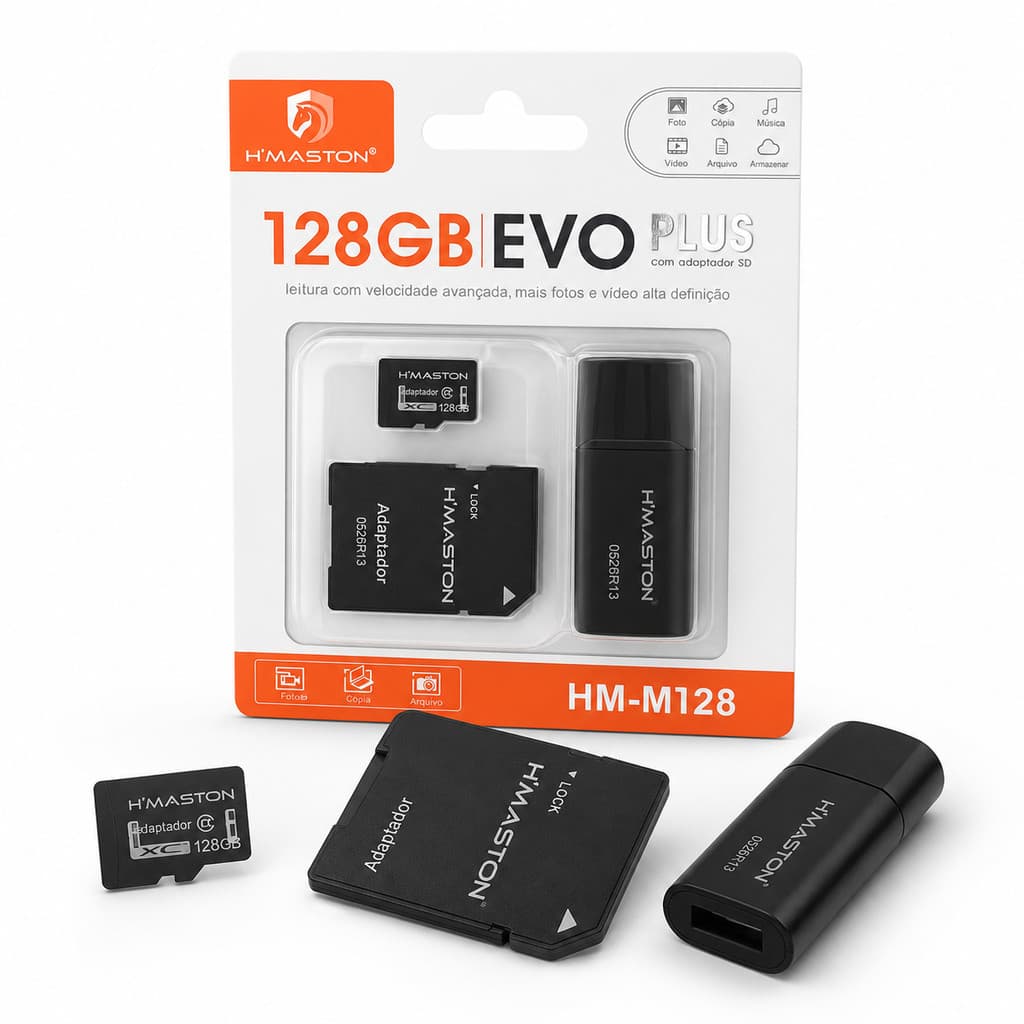 Cartão de Memória H’MASTON 128GB com Adaptador SD e Leitor USB HM-M128