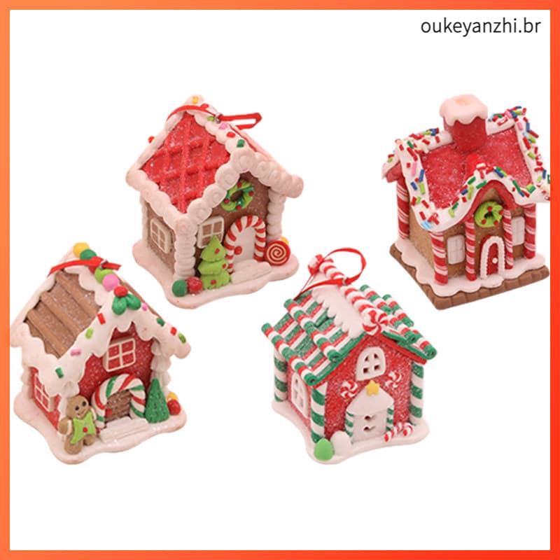 🎄 4Peças Enfeite Natalino Casa De Gengibre Em Soft Clay Colorido