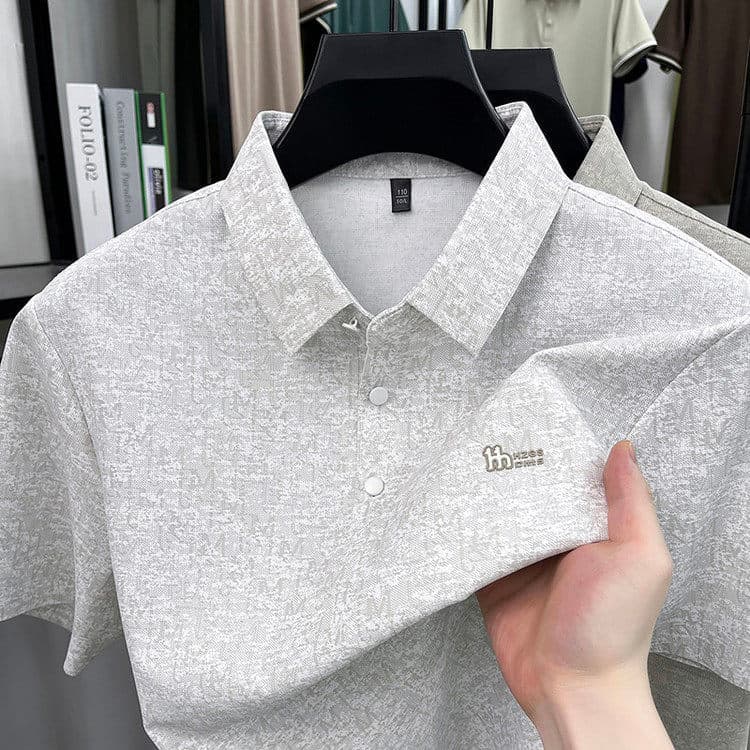 Casual estilo casual de meia-idade jovem verão lapela manga curta camiseta pai de meia-idade usar moda All-match casual