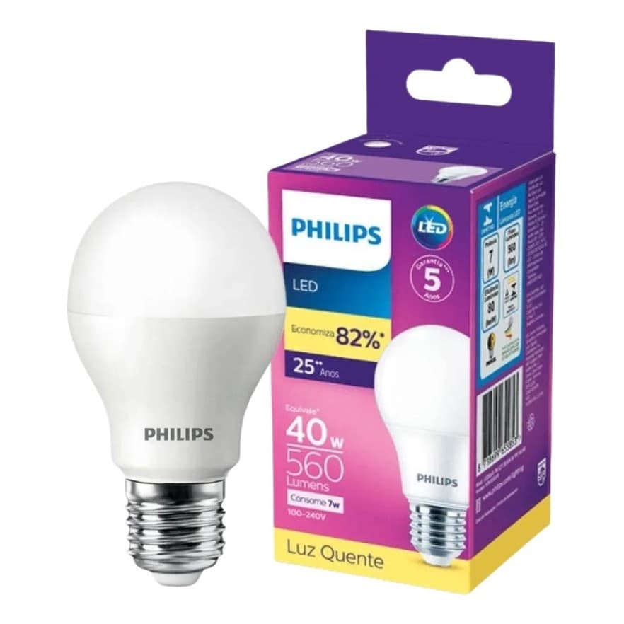 Lâmpada Led Bulbo 7W Bivolt E27 560LM Philips (Escolha a Cor)