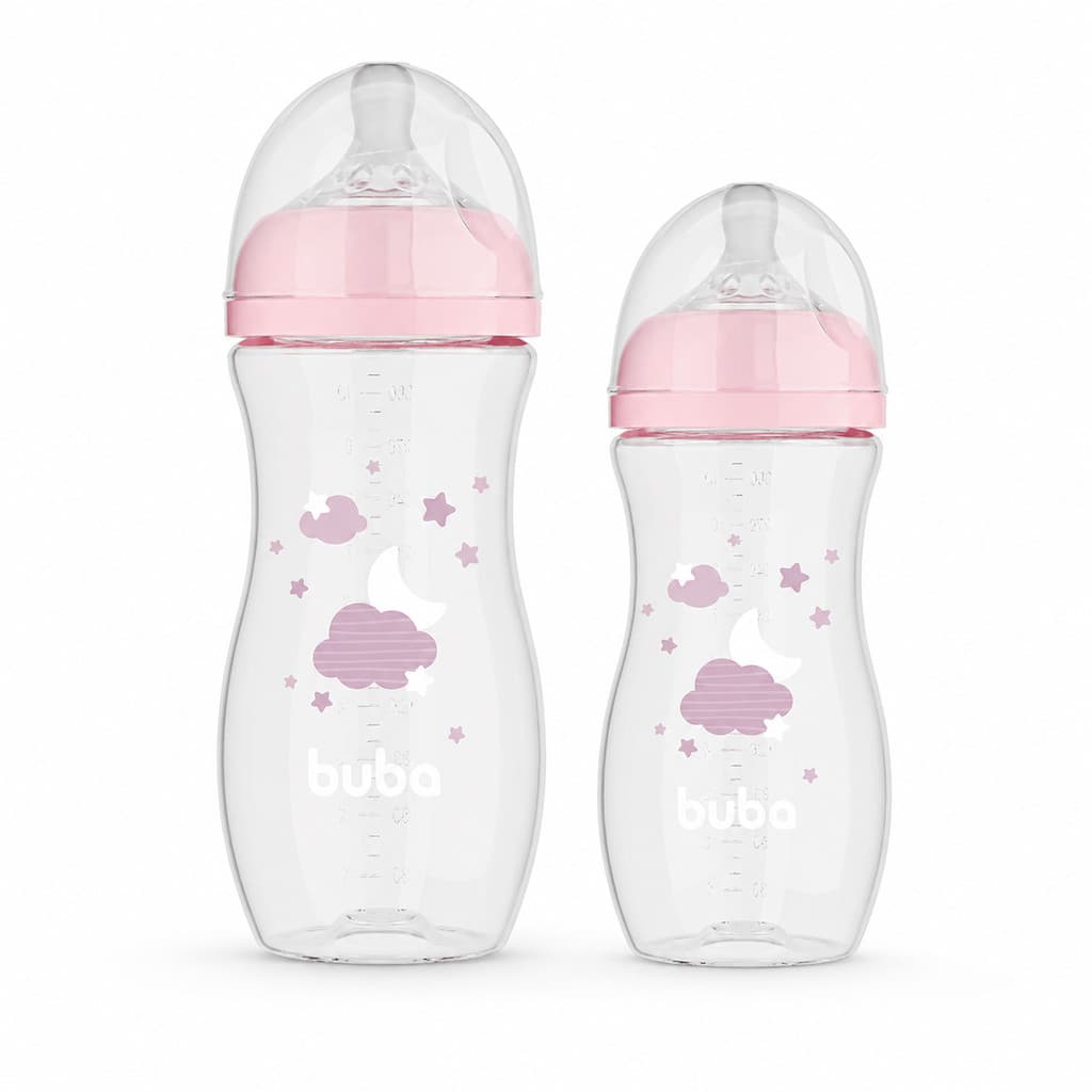 Kit mamadeira easy flow nuvem rosa 330ml + mamadeira easy flow nuvem rosa 270ml