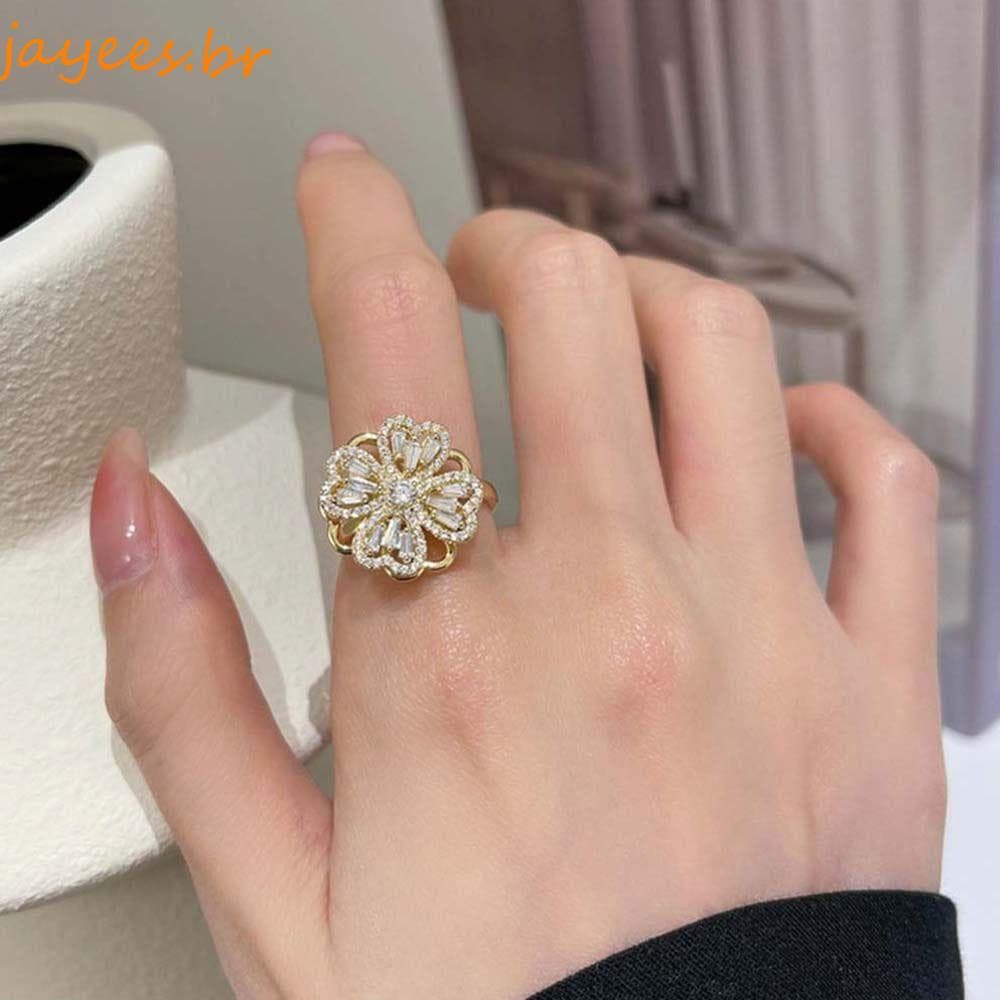 JAYEES Anéis De Trevo De Quatro Folhas , Joias De Festa De Personalidade , Cor Prata Da Sorte , Strass , Dedo Femininos