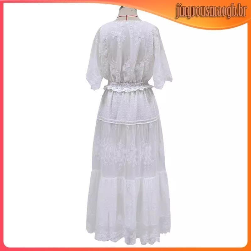 Vestido de Renda Branca com Mangas para Baile de Formatura 27 ZLLQ
