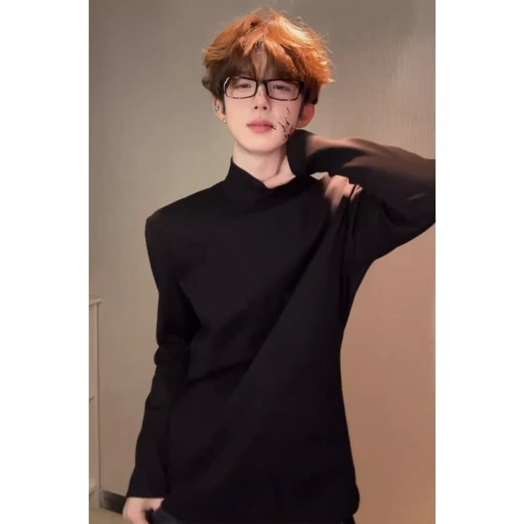 Forro de lã preto camisa de fundo interno masculino inverno meia gola alta moletom de lã alemão cleanfit Formal Shoul