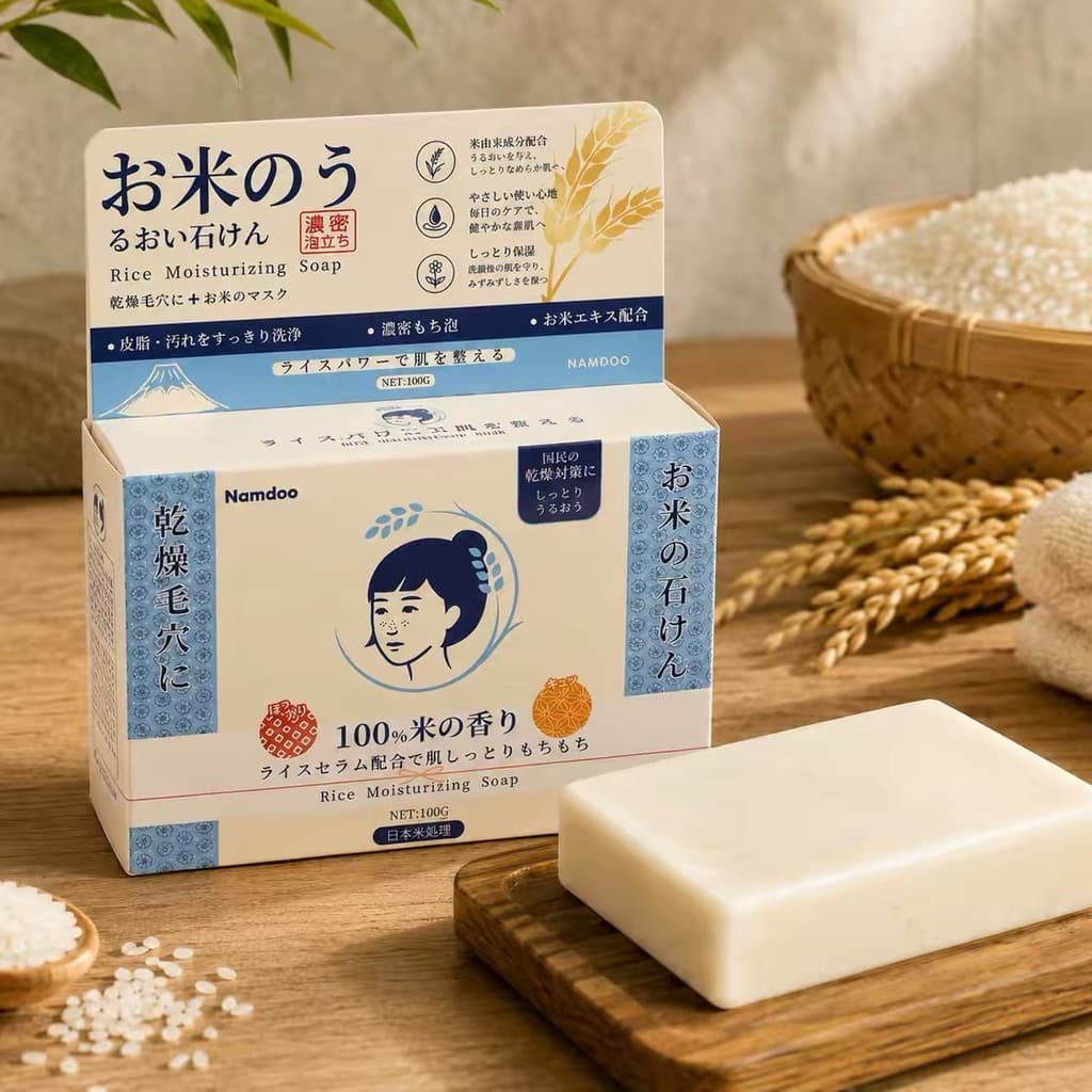 Sabonete de arroz japonês, sabonete de limpeza suave, espuma densa, limpeza suave, hidratante, nutritivo, refrescante, c