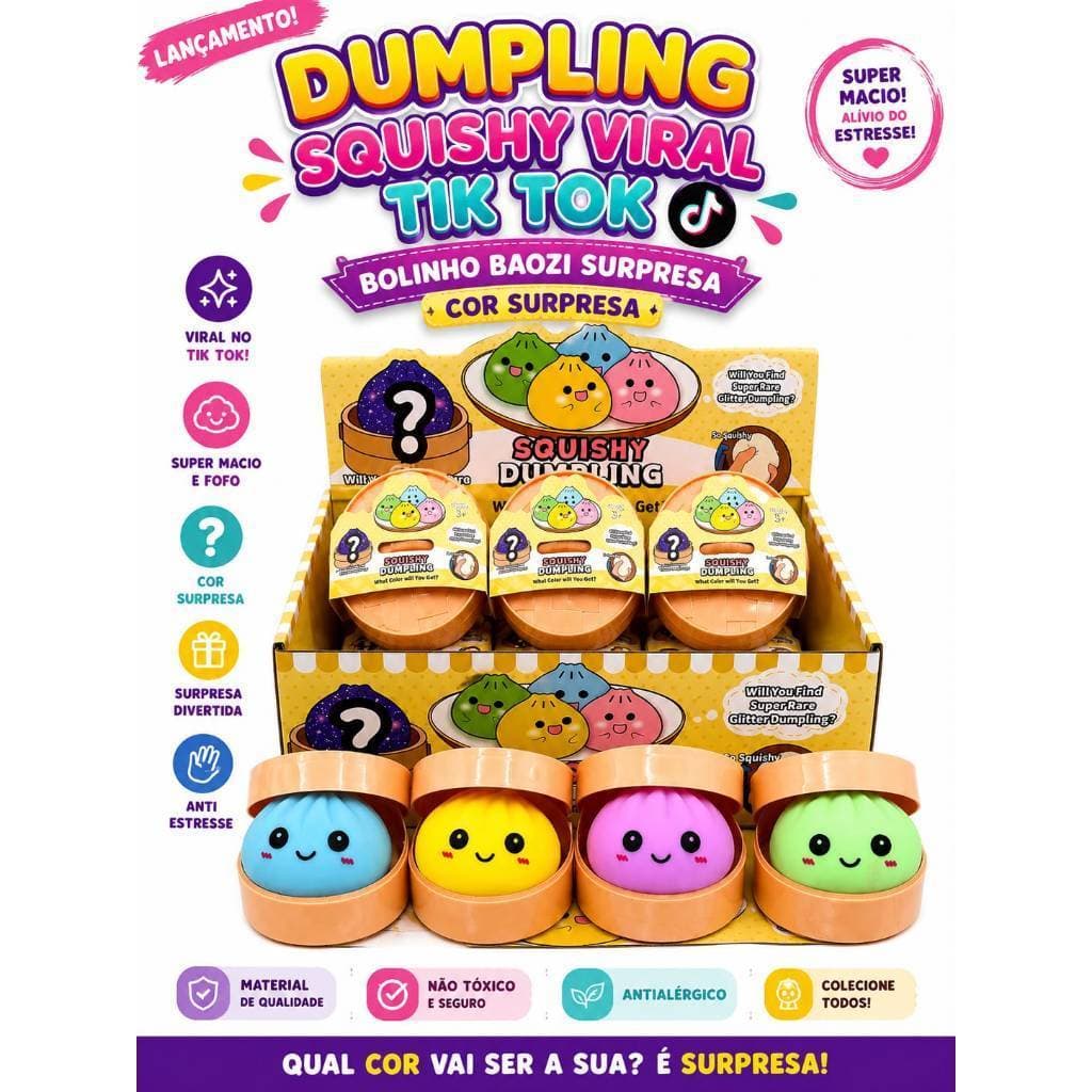 Dumpling Squishy Bolinho Baozi Brilhante Glitter Surpresa Pãozinho Macio Orbeez