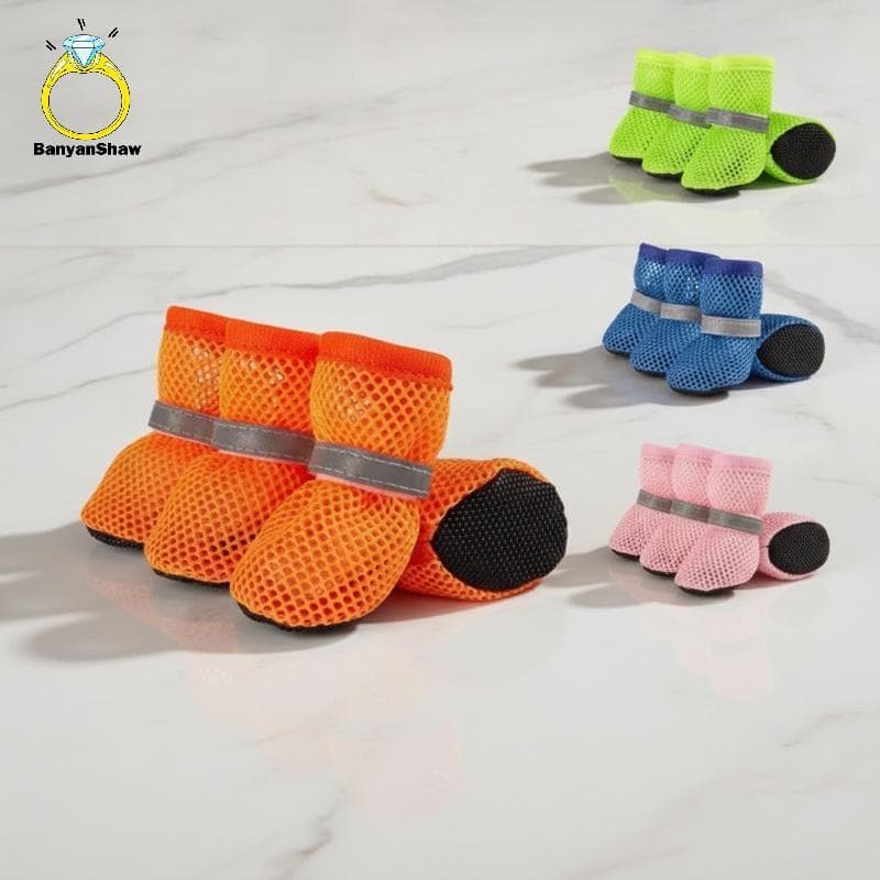 [BANY] 4 Peças Botas Ajustáveis De Pata De Cachorro Verão Malha Respirável Sola De Almofada Macia Antiderrapante Sapatos