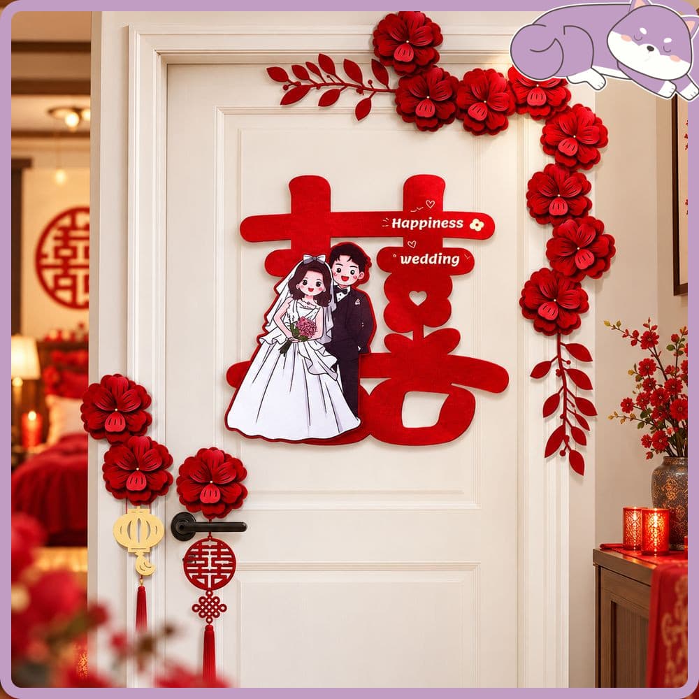 Porta De Casamento Pendurada , Decorações Festivas De Guirlanda De Flores Vermelhas , Ornamento De Suspensão Chinês