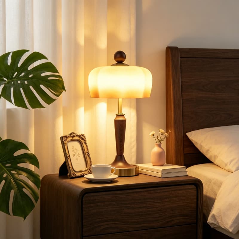 Abajur Retro Madeira Vidro Tres Velas Regulavel Protecao Ocular Abajur De Quarto lampu meja