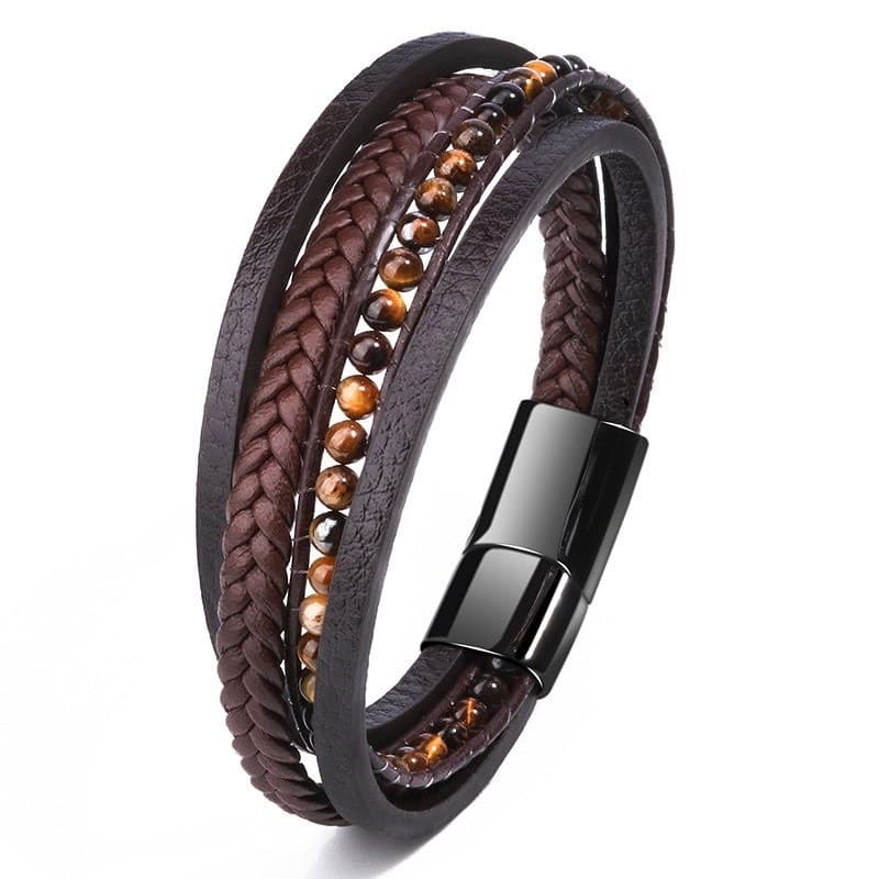 Conjunto de pulseira de couro feminino/masculino joias tecidas à mão olho de tigre pedra Natural pulseira masculina de a