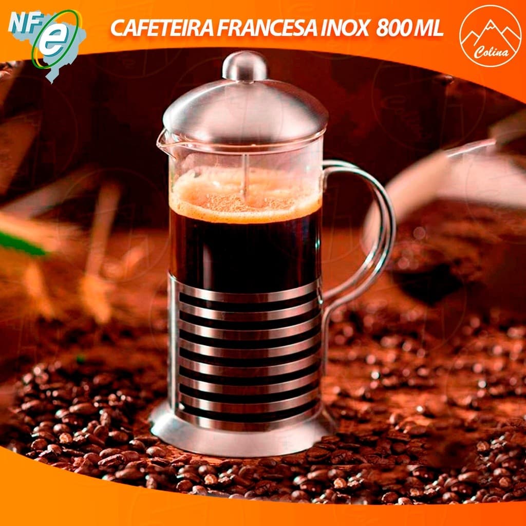 Cafeteira Prensa Francesa 800ml Vidro Aço Inox Café Chá e Leite