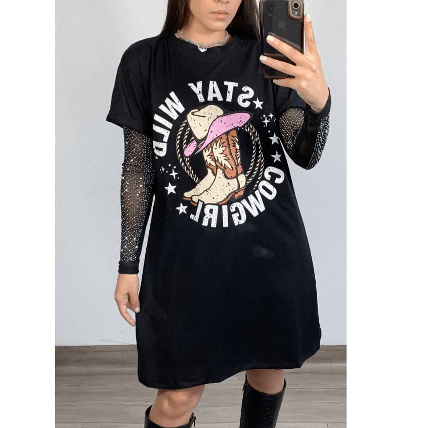 MaxT-shirt Camiseta Vestidinho Estampa Country Western Feminina Camiseta Look Boiadeira