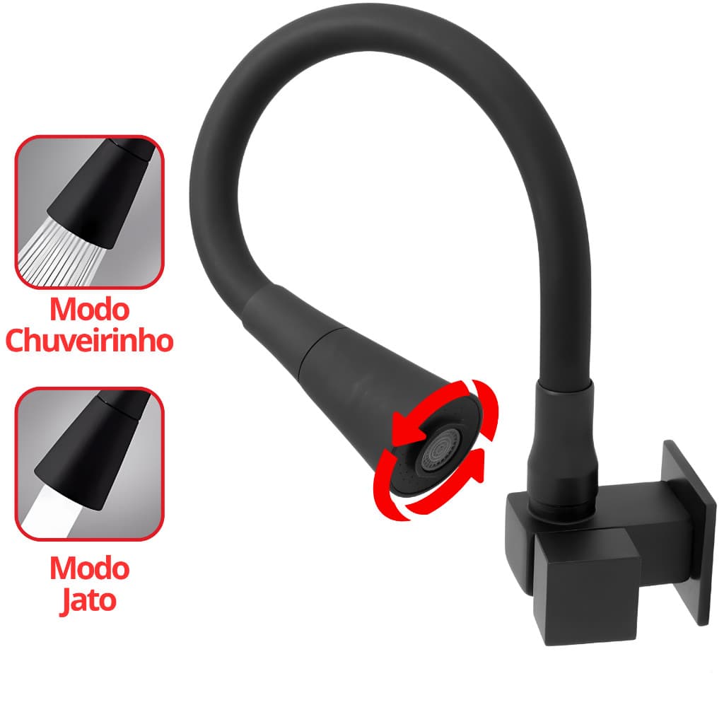 Torneira Gourmet Em Metal Preta Flexível De Parede Pia Cozinha Arejador.