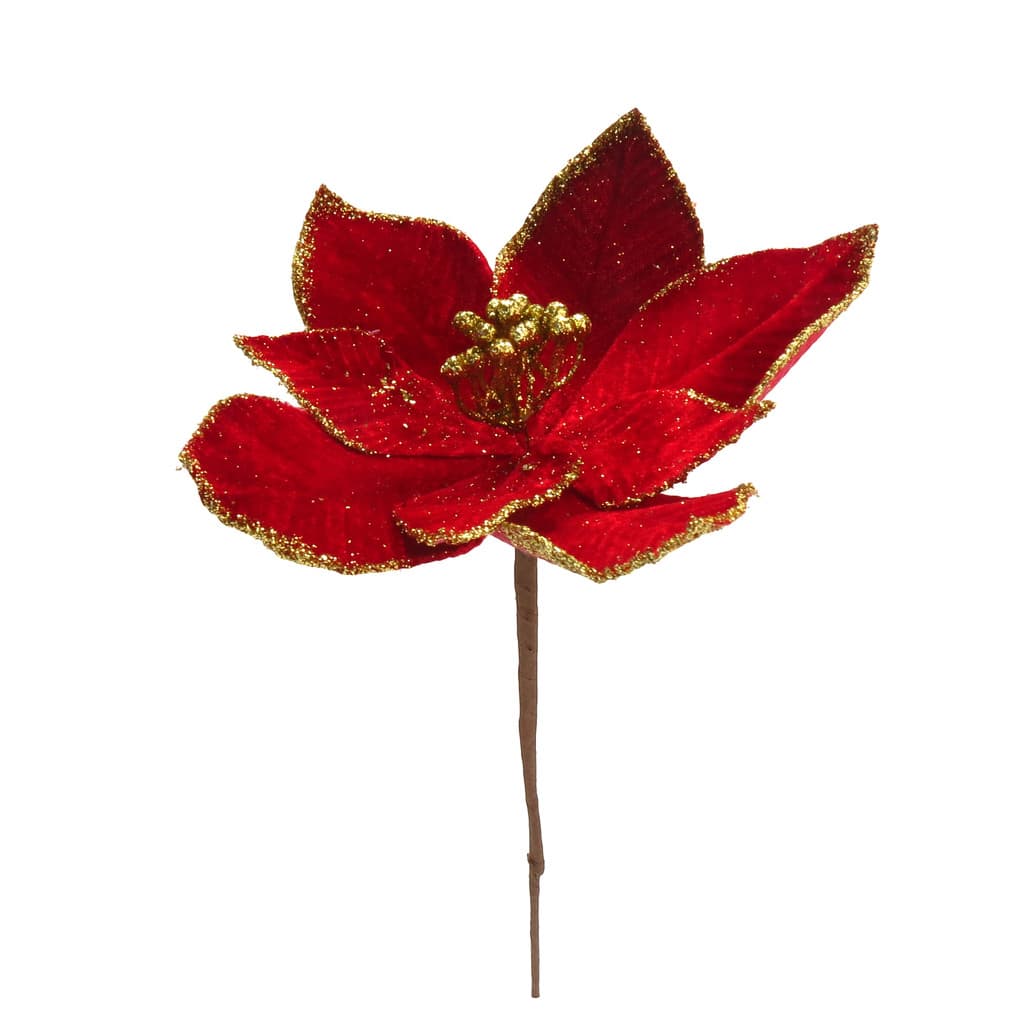 Flor de Natal Poinsettia Vermelho com Dourado Mod. Magnolia