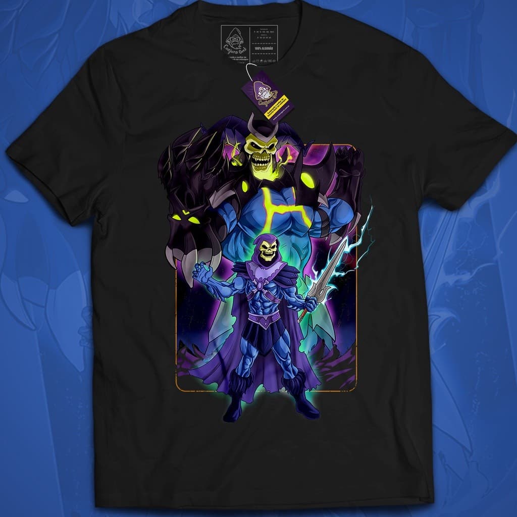 Camiseta Geek Qualidade Premium Esqueleto Mestres do Universo He-man 30.1 Malha Penteada Arte 392MAYC