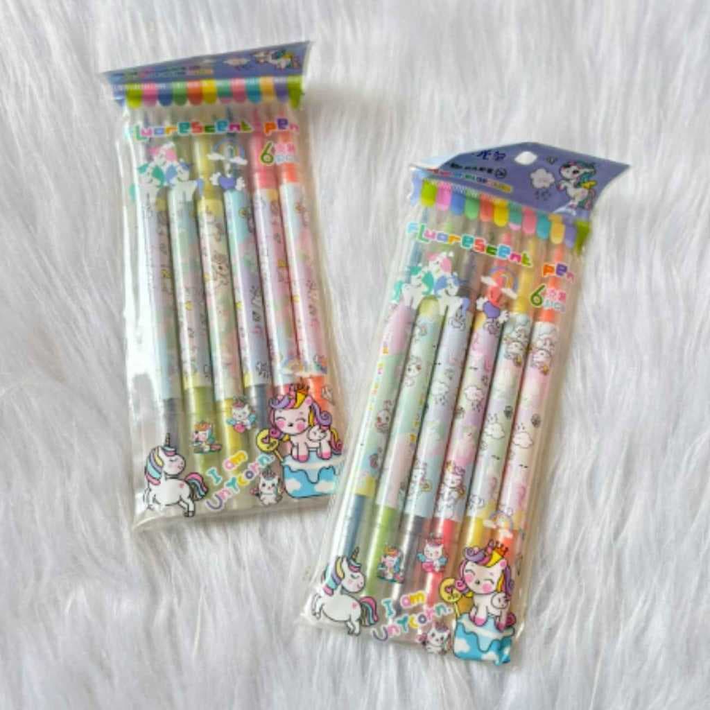 Kit 6 Canetas Marca Texto Unicórnio  Ponta Dupla  Sanrio