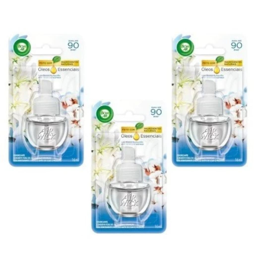 Kit 3 Refil 16 ml Bom Ar Lírio Branco & Algodão Original