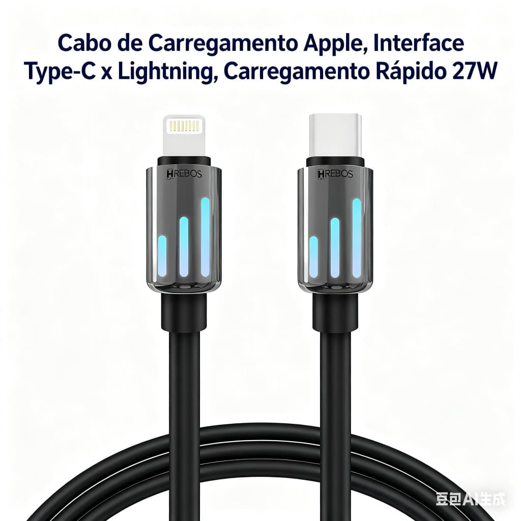 HREBOS Cabo Compatível iPhone 14 13 12 11 X XR Pro Max iPad MacBook Tipo C Lightning Preto 27W PD