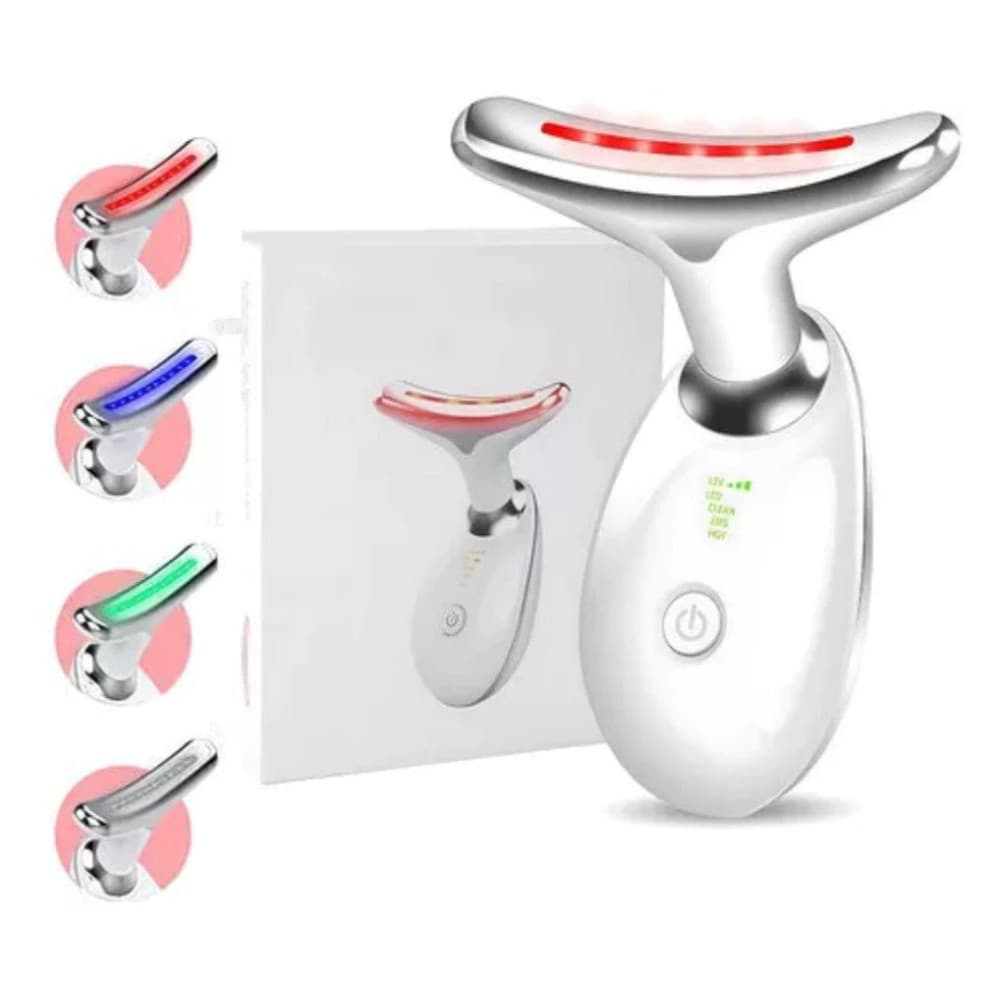 Massageador Facial LED 7 Cores Modos Aparelho Anti-Rugas para Rosto e Pescoço Tratamento Estético Vibratório com Luz JH